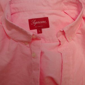 Supreme Pink Striped Button Down Long sleeve Denim Shirt size:L